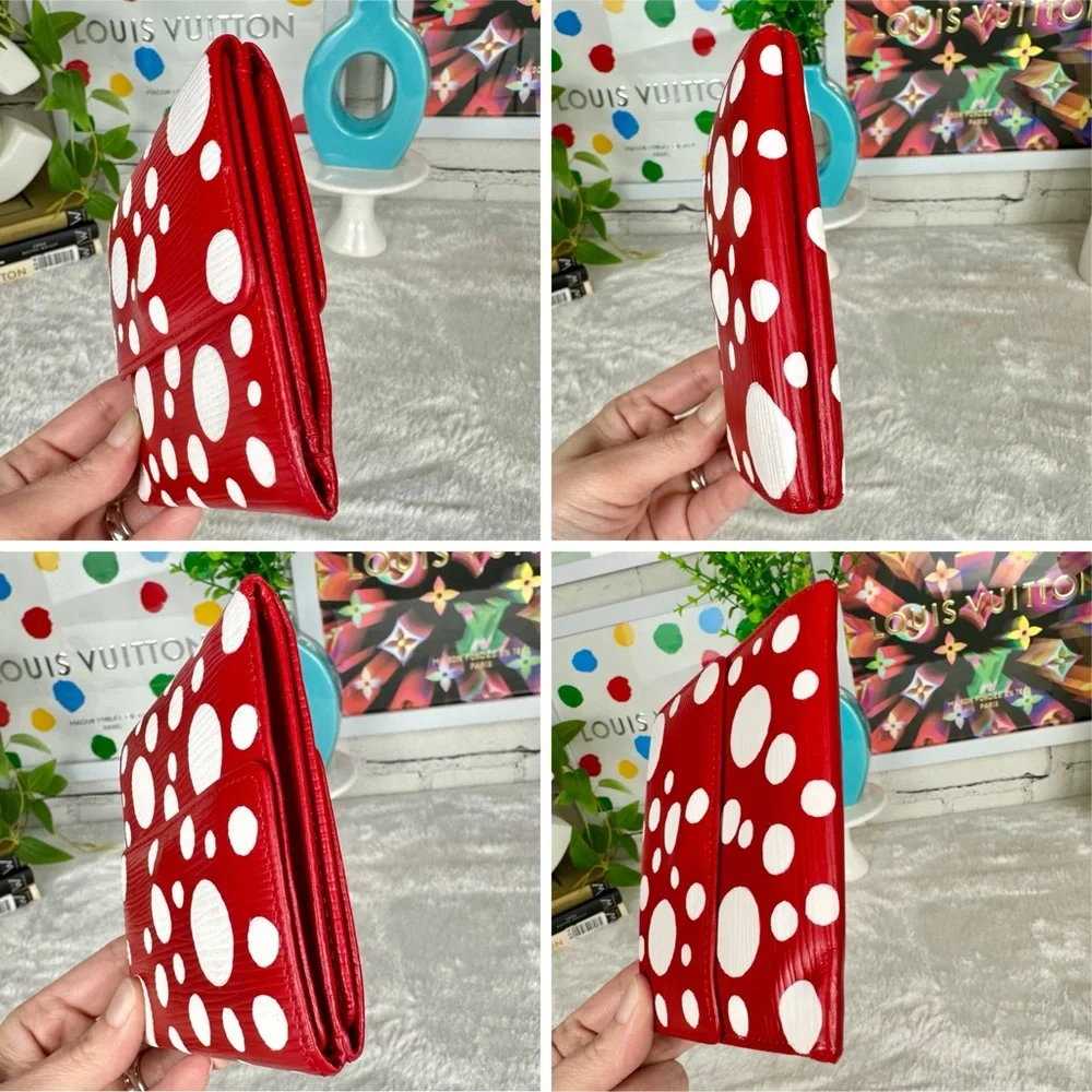💯Louis Vuitton Red Epi Leather Trifold Wallet custom painted X Kusama dots 🔴⚪️ - Picture 3 of 15